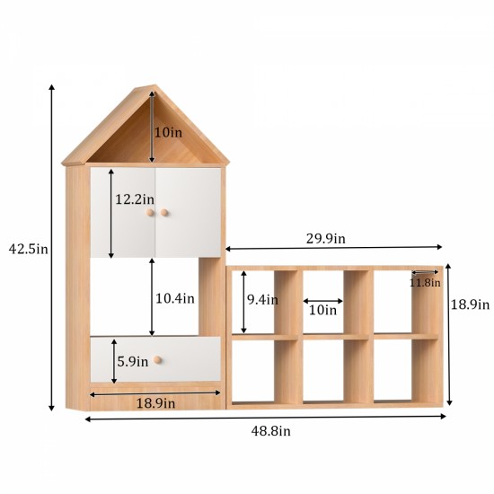 Versatile Children's Bookshelf with House-Shaped Design, Multi-Functional Storage for Books and Toys, Adjustable Placement, Durable Kids Organizer for Playroom or Bedroom Easy Assembly & Safe for Kid