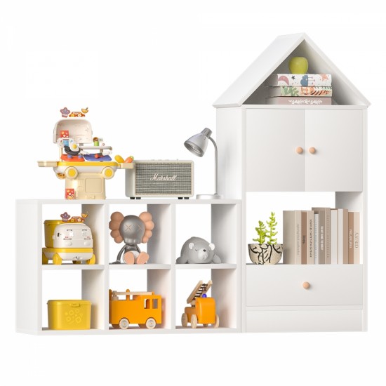 Versatile Children's Bookshelf with House-Shaped Design, Multi-Functional Storage for Books and Toys, Adjustable Placement, Durable Kids Organizer for Playroom or Bedroom Easy Assembly & Safe for Kid