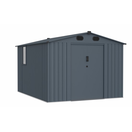 8x10 FT Outdoor Storage Shed, Large Metal Tool Sheds with Window and Lockable Doors, Garden Shed for Backyard Garden Patio Lawn, Dark Grey