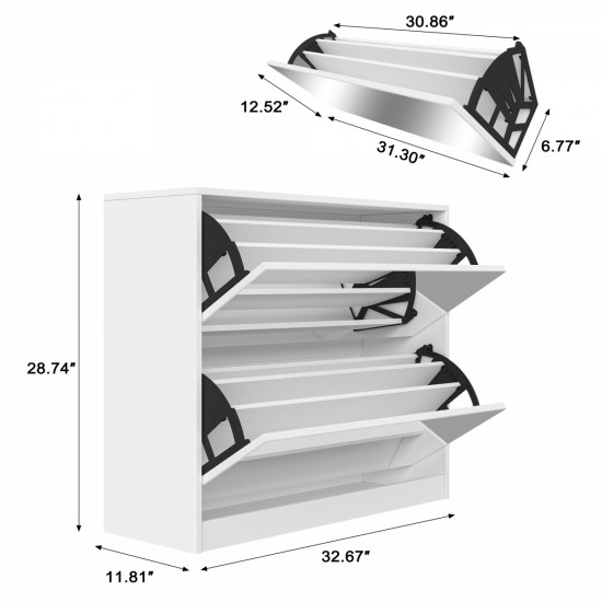 2 Tier Shoe Storage Cabinet with Draders for Entryway,Bedroom,Flip Door Design Shoe Cabinet