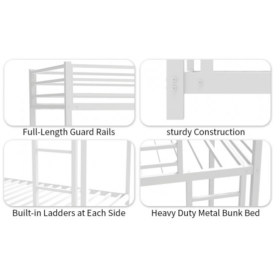 Metal Twin over Twin Bunk Bed/ Heavy-duty Sturdy Metal/ Noise Reduced/ Safety Guardrail/No Box Spring Needed,White