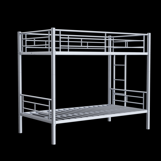 Bunk Bed Twin Over Twin Size with Ladder and high Guardrail, Able to Split, Metal Bunk Bed, Storage Space, Noise Free,Grey Silver