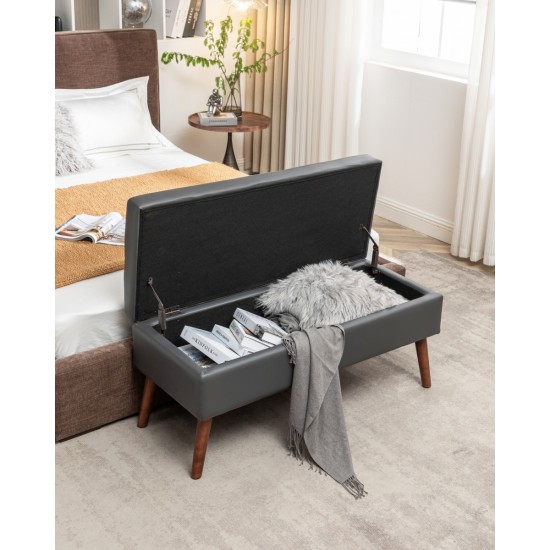 Storage Bench with Storage Bench for Bedroom End of Bed Bench Foot of Bed Bench Entryway Bench Storage Ottoman Bench 43.3 Inch  W x 17.7 Inch  Dark Grey Leather Bench