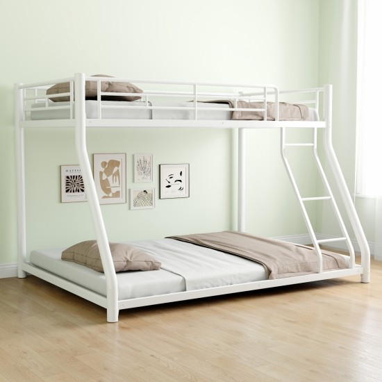 Metal Bunk Bed Twin Over Full Size with Removable Stairs, Heavy Duty Sturdy Frame with 12 Inch  Under-Bed Storage for Teen & Adults, Teens, No Box Spring Needed, White