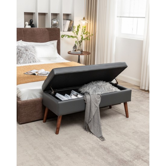 Storage Bench with Storage Bench for Bedroom End of Bed Bench Foot of Bed Bench Entryway Bench Storage Ottoman Bench 43.3 Inch  W x 17.7 Inch  Dark Grey Leather Bench