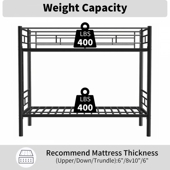 Bunk Bed Twin Over Twin Size with Ladder and high Guardrail, Able to Split, Metal Bunk Bed, Storage Space, Noise Free, Black