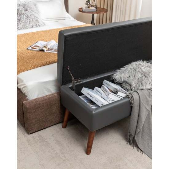 Storage Bench with Storage Bench for Bedroom End of Bed Bench Foot of Bed Bench Entryway Bench Storage Ottoman Bench 43.3 Inch  W x 17.7 Inch  Dark Grey Leather Bench