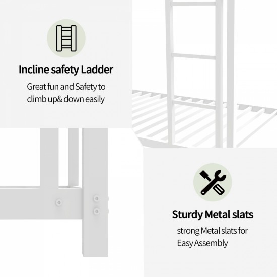 Metal Twin over Twin Bunk Bed/ Heavy-duty Sturdy Metal/ Noise Reduced/ Safety Guardrail/No Box Spring Needed,White