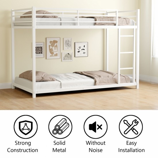 Metal Twin over Twin Bunk Bed/ Heavy-duty Sturdy Metal/ Noise Reduced/ Safety Guardrail/No Box Spring Needed,White