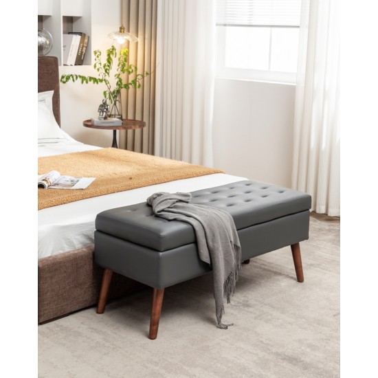 Storage Bench with Storage Bench for Bedroom End of Bed Bench Foot of Bed Bench Entryway Bench Storage Ottoman Bench 43.3 Inch  W x 17.7 Inch  Dark Grey Leather Bench