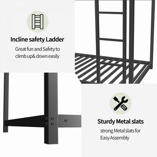 Metal Twin over Twin Bunk Bed/ Heavy-duty Sturdy Metal/ Noise Reduced/ Safety Guardrail/No Box Spring Needed,Black