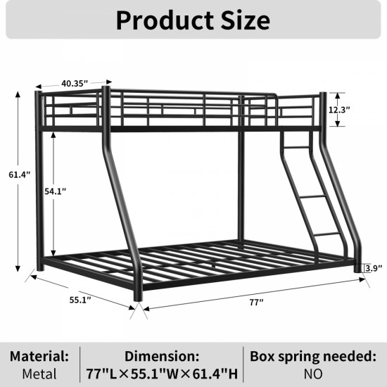 Metal Twin over Full Bunk Bed/ Heavy-duty Sturdy Metal/ Noise Reduced/ Safety Guardrail/ CPC Certified/ No Box Spring Needed