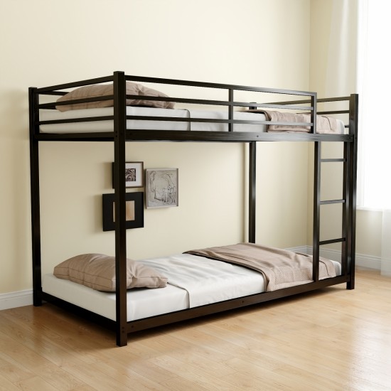 Metal Twin over Twin Bunk Bed/ Heavy-duty Sturdy Metal/ Noise Reduced/ Safety Guardrail/No Box Spring Needed,Black