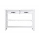 Console Sofa Table with 2 Storage Drawers and 2 Tiers Shelves, Mid-Century Style 42'' Solid Wood Buffet Sideboard for Living Room Furniture Kitchen Dining Room Entryway Hallway, Antique White