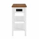 Narrow 2-tone End Table with USB Charging Ports for Small Space, SOLID WOOD Table Legs, White and Walnut, 11.8 Inch W*24 Inch D*24.2 Inch H