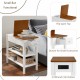 Narrow 2-tone End Table with USB Charging Ports for Small Space, SOLID WOOD Table Legs, White and Walnut, 11.8 Inch W*24 Inch D*24.2 Inch H