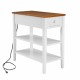 Narrow 2-tone End Table with USB Charging Ports for Small Space, SOLID WOOD Table Legs, White and Walnut, 11.8 Inch W*24 Inch D*24.2 Inch H