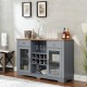 Modern Farmhouse Buffet Cabinet, Sideboard with 2 Drawers and Elegant Glass Door Cabinets, Wine and Glass Rack, Coffee Bar for Kitchen, Dining Room, Light Blue and Light Oak, 56.46 Inch W*15.55 Inch D*35.74 Inch H