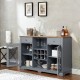 Modern Farmhouse Buffet Cabinet, Sideboard with 2 Drawers and Elegant Glass Door Cabinets, Wine and Glass Rack, Coffee Bar for Kitchen, Dining Room, Light Blue and Light Oak, 56.46 Inch W*15.55 Inch D*35.74 Inch H