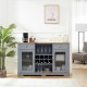 Modern Farmhouse Buffet Cabinet, Sideboard with 2 Drawers and Elegant Glass Door Cabinets, Wine and Glass Rack, Coffee Bar for Kitchen, Dining Room, Light Blue and Light Oak, 56.46 Inch W*15.55 Inch D*35.74 Inch H