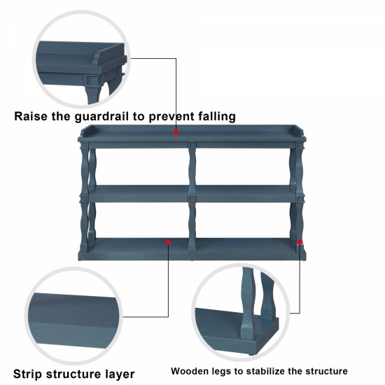 Console Table with 3-Tier Open Storage Spaces And Roman Column Effect Support Legs,Narrow Sofa Entry Table for Living Room, Entryway and Hallway(Navy Blue)
