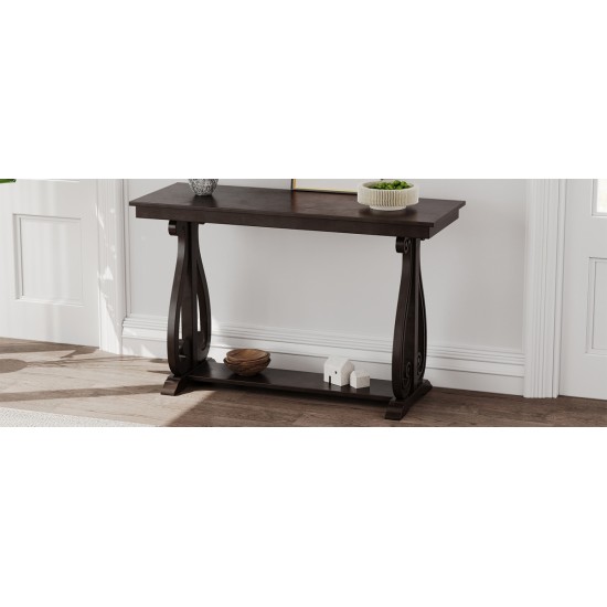 TREXM 48-Inch Rustic Vintage Console Table --- Farmhouse Style Entryway Table with Open Shelf and Sturdy Construction for Entryway and Living Room (Espresso)