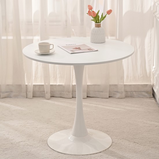 31.5 Inch  Round Dining Table, Mid-Century White Tulip Table, Metal Base Pedestal Table for 2-4 Person,Easy Assembled Leisure Coffee Table