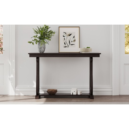 TREXM 48-Inch Rustic Vintage Console Table --- Farmhouse Style Entryway Table with Open Shelf and Sturdy Construction for Entryway and Living Room (Espresso)