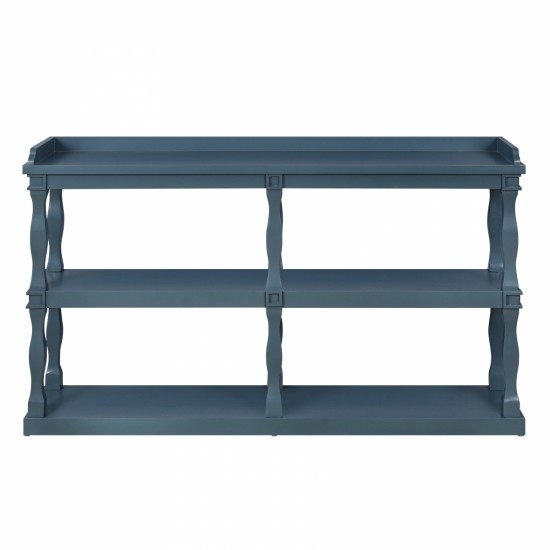 Console Table with 3-Tier Open Storage Spaces And Roman Column Effect Support Legs,Narrow Sofa Entry Table for Living Room, Entryway and Hallway(Navy Blue)