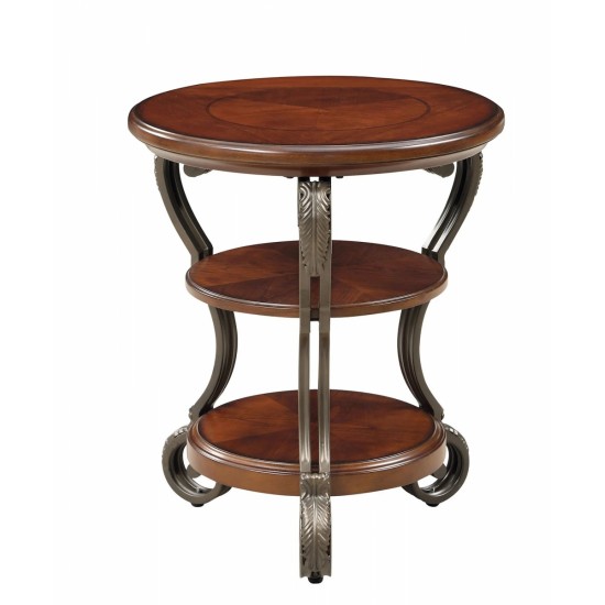 Traditional Style Brown Cherry 1pc SIDE TABLE Open Bottom Shelf Ornate Design Living Room Furniture