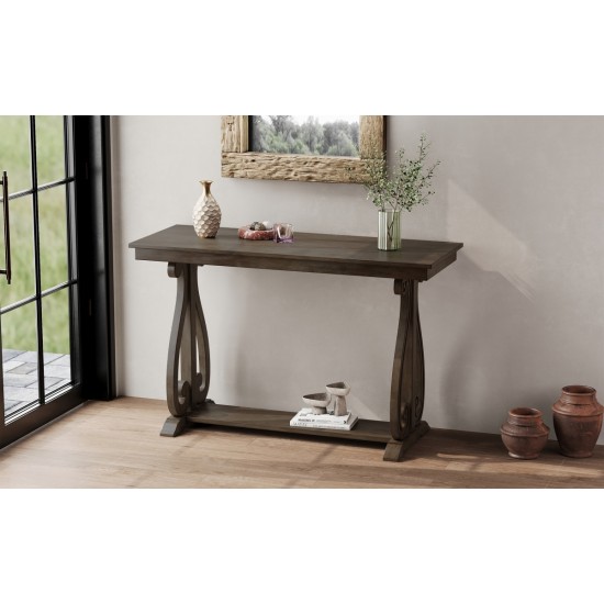 TREXM 48-Inch Rustic Vintage Console Table --- Farmhouse Style Entryway Table with Open Shelf and Sturdy Construction for Entryway and Living Room (Walnut)