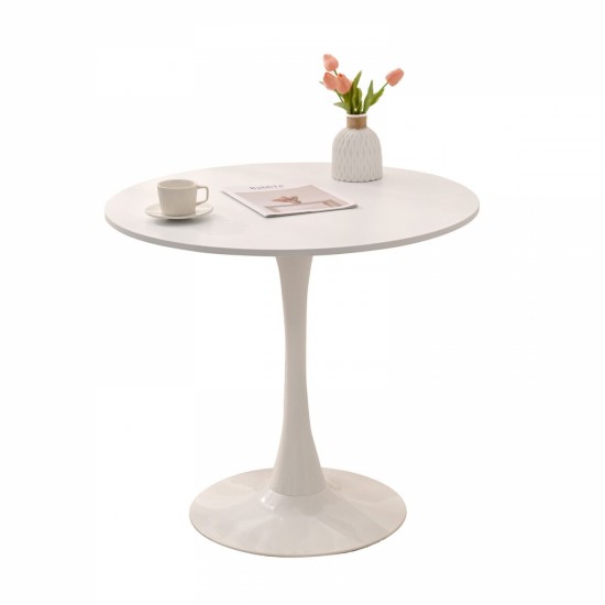 31.5 Inch  Round Dining Table, Mid-Century White Tulip Table, Metal Base Pedestal Table for 2-4 Person,Easy Assembled Leisure Coffee Table