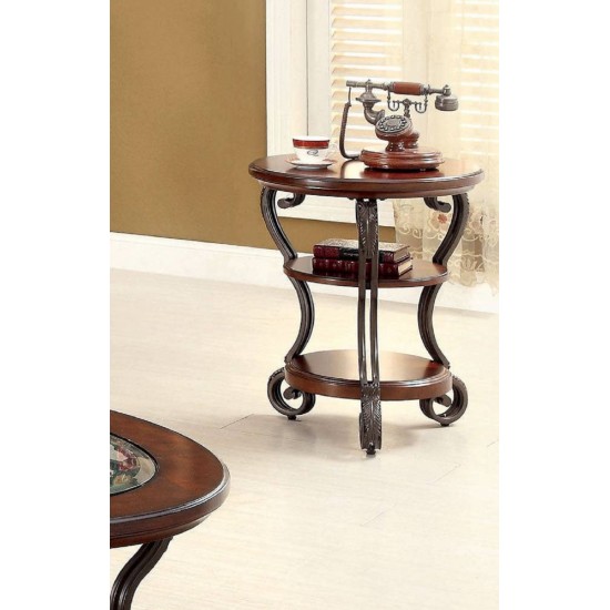 Traditional Style Brown Cherry 1pc SIDE TABLE Open Bottom Shelf Ornate Design Living Room Furniture