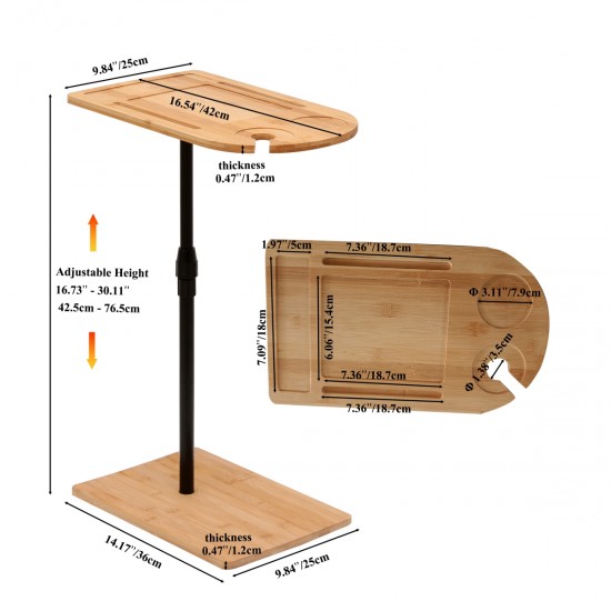 Couch Tray Table Bamboo Height Adjustable Side Table for Sofa C-shaped Oval End Tables with Slots for Bed & Chairs in Living Room & Bedroom (Oval + Rectangle)