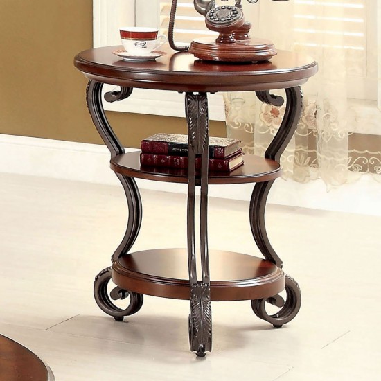 Traditional Style Brown Cherry 1pc SIDE TABLE Open Bottom Shelf Ornate Design Living Room Furniture