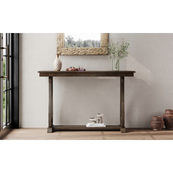 TREXM 48-Inch Rustic Vintage Console Table --- Farmhouse Style Entryway Table with Open Shelf and Sturdy Construction for Entryway and Living Room (Walnut)