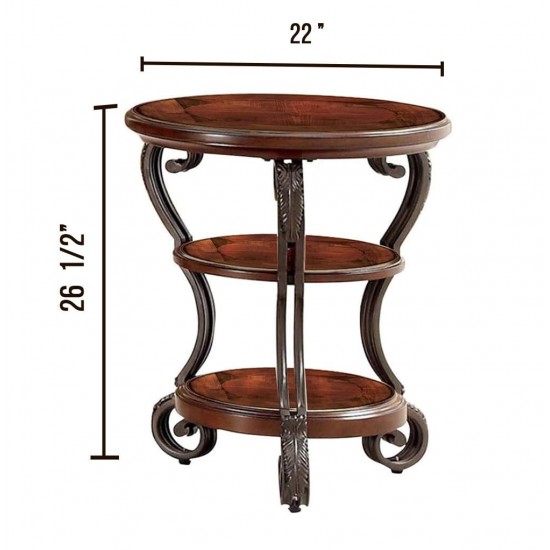 Traditional Style Brown Cherry 1pc SIDE TABLE Open Bottom Shelf Ornate Design Living Room Furniture