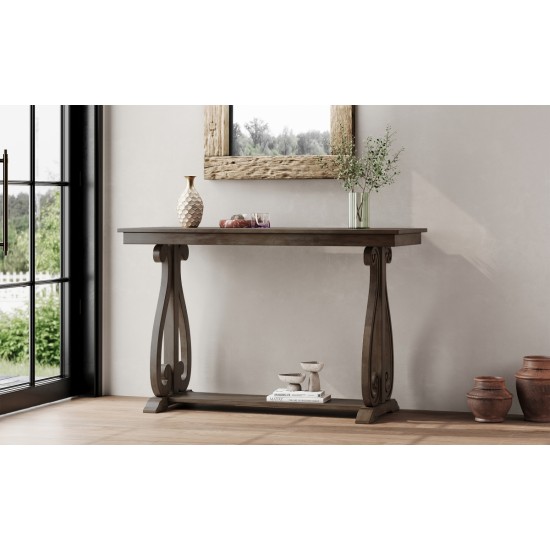 TREXM 48-Inch Rustic Vintage Console Table --- Farmhouse Style Entryway Table with Open Shelf and Sturdy Construction for Entryway and Living Room (Walnut)