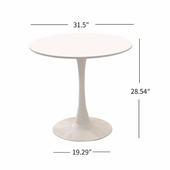 31.5 Inch  Round Dining Table, Mid-Century White Tulip Table, Metal Base Pedestal Table for 2-4 Person,Easy Assembled Leisure Coffee Table