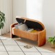 Ottoman Oval Storage Bench 3D Lamb Fleece Fabric  Bench with Large Storage Space for the Living Room, Entryway and Bedroom,brown