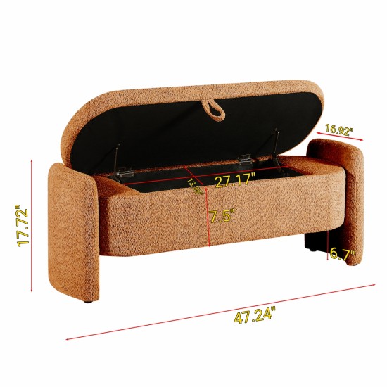 Ottoman Oval Storage Bench 3D Lamb Fleece Fabric  Bench with Large Storage Space for the Living Room, Entryway and Bedroom,brown