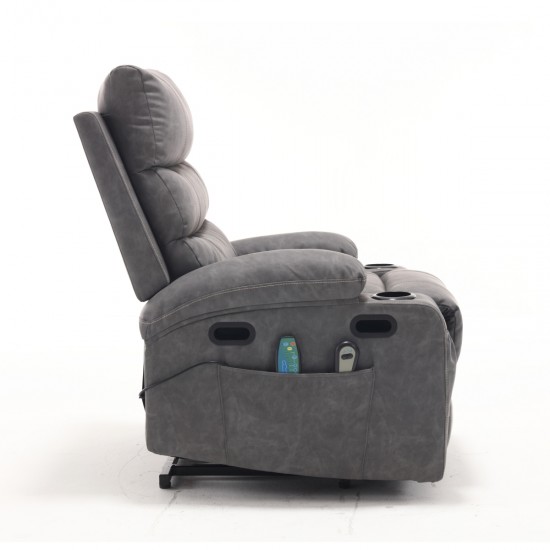 21 Inch seat width,large size Electric Power Lift Recliner Chair Sofa for Elderly, 8 point vibration Massage and lumber heat, Remote Control, Side Pockets and Cup Holders, cozy fabric, overstuffed arm pu