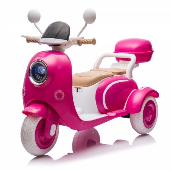 12V Two-seater Kids Ride On Electric Motorcycle,Three Wheels Kids toy with Slow Start,Multi-function player,USB,Bluetooth, light,Backseat flip adult seat, Oversized Storage Box for kids Aged 3-6.