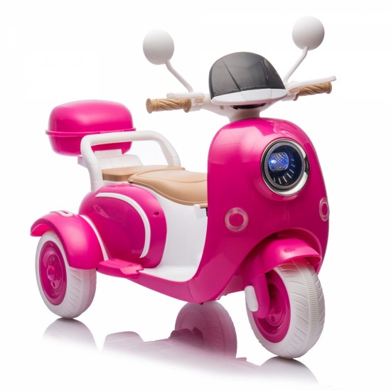 12V Two-seater Kids Ride On Electric Motorcycle,Three Wheels Kids toy with Slow Start,Multi-function player,USB,Bluetooth, light,Backseat flip adult seat, Oversized Storage Box for kids Aged 3-6.