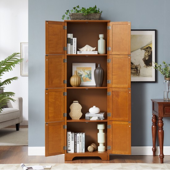 72.4 Inch  Tall Storage Cabinet Tall Storage Cabinet with 8 Doors and 4 Shelves ,Bookshelf Living Room, Kitchen, Dining Room, Office  Freestanding Storage Cabinet,Oak