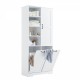 Bathroom Storage Cabinet with Doors and Drawers, Tilt-Out Laundry Hamper, Multiple Storage Space, Freestanding Style, Open Shelve, Adjustable Shelf, White (Old Sku:WF530560AAK)