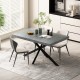 55.11 Inch  -70.86 Inch Retro Rectangular Stretch Dining Table,Grey stone Top And Black Relief Plate, Black Fine Sand Cross Iron Foot Base Dining Table, With Storage Box.