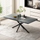 55.11 Inch  -70.86 Inch Retro Rectangular Stretch Dining Table,Grey stone Top And Black Relief Plate, Black Fine Sand Cross Iron Foot Base Dining Table, With Storage Box.