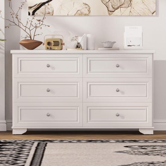 6 Drawers Elegant Design Wooden Dresser, Retro Style Storage Cabinet with Metal Handles for Bedroom, White