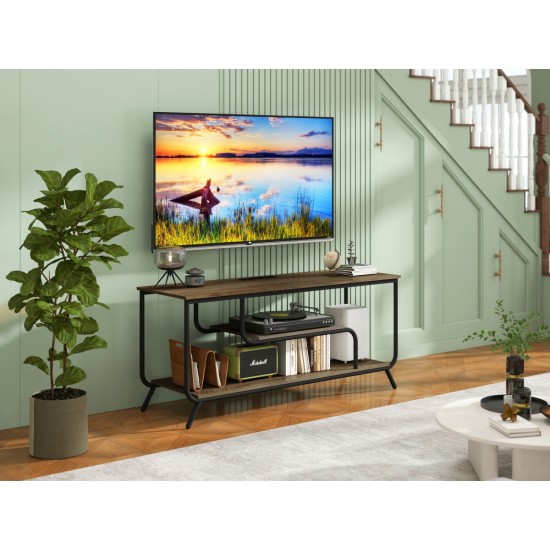 TV Stand with Power Outlets and LED Lights - TV Stand for TVs up to 55 Inch, Entertainment Center with Shelves, Modern TV Console Table for Living Room & Bedroom, Light Gray